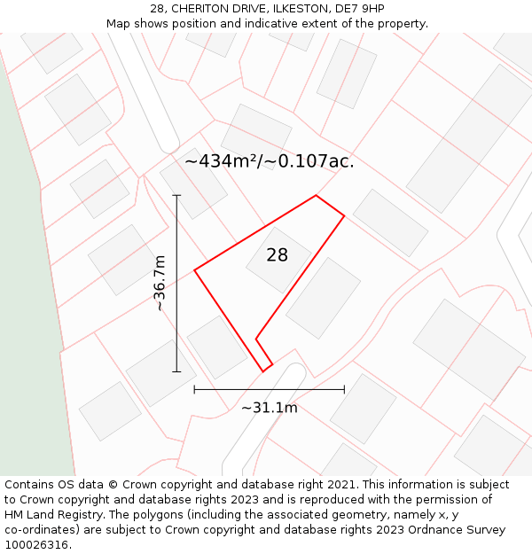 28, CHERITON DRIVE, ILKESTON, DE7 9HP: Plot and title map