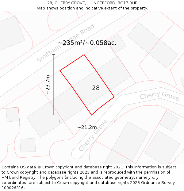 28, CHERRY GROVE, HUNGERFORD, RG17 0HP: Plot and title map