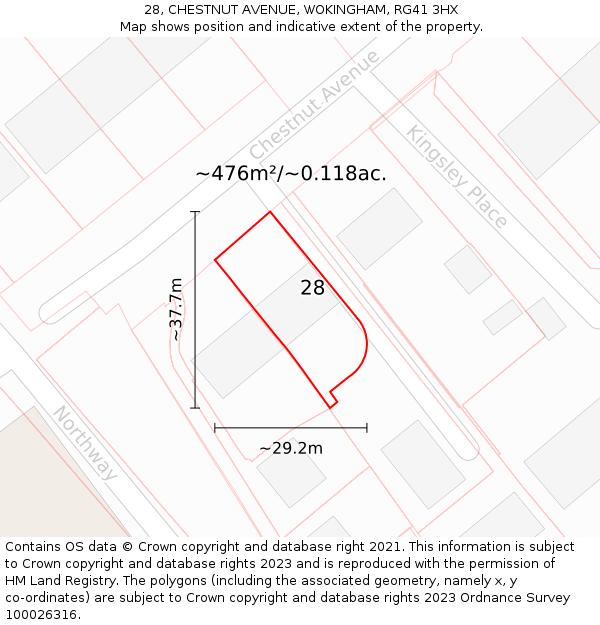 28, CHESTNUT AVENUE, WOKINGHAM, RG41 3HX: Plot and title map