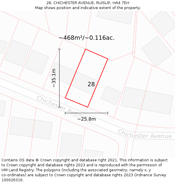 28, CHICHESTER AVENUE, RUISLIP, HA4 7EH: Plot and title map