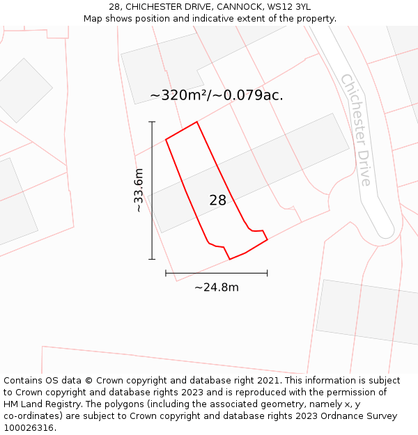 28, CHICHESTER DRIVE, CANNOCK, WS12 3YL: Plot and title map