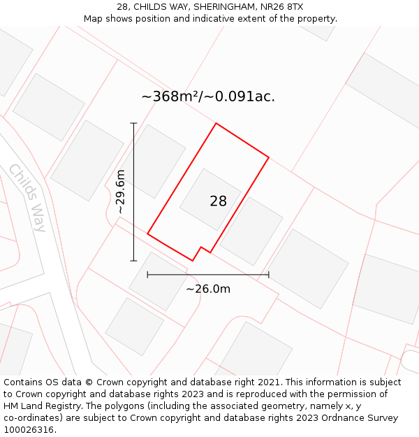 28, CHILDS WAY, SHERINGHAM, NR26 8TX: Plot and title map