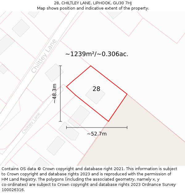 28, CHILTLEY LANE, LIPHOOK, GU30 7HJ: Plot and title map