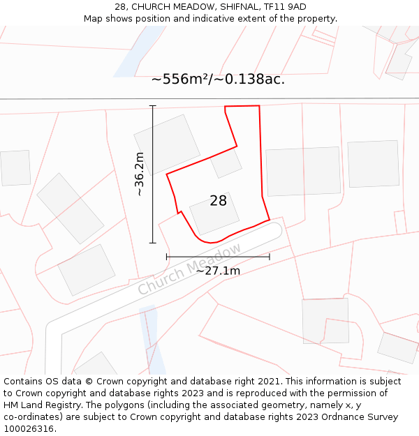 28, CHURCH MEADOW, SHIFNAL, TF11 9AD: Plot and title map