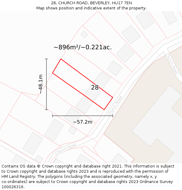 28, CHURCH ROAD, BEVERLEY, HU17 7EN: Plot and title map