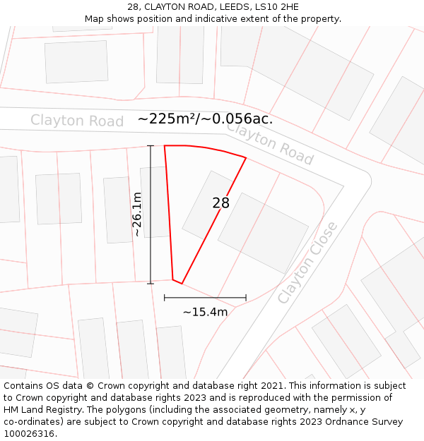 28, CLAYTON ROAD, LEEDS, LS10 2HE: Plot and title map