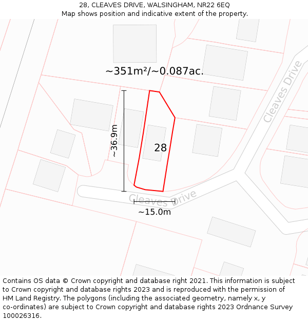 28, CLEAVES DRIVE, WALSINGHAM, NR22 6EQ: Plot and title map