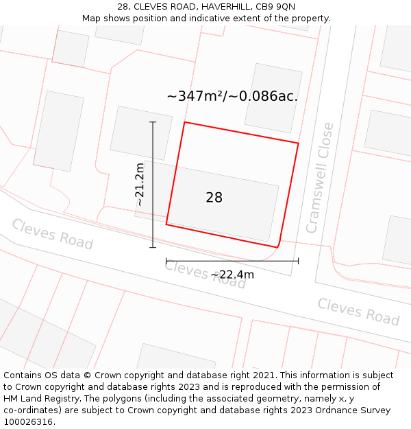 28, CLEVES ROAD, HAVERHILL, CB9 9QN: Plot and title map