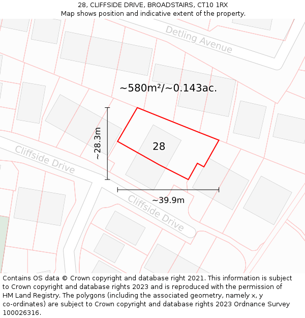 28, CLIFFSIDE DRIVE, BROADSTAIRS, CT10 1RX: Plot and title map