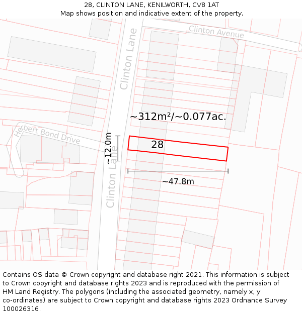 28, CLINTON LANE, KENILWORTH, CV8 1AT: Plot and title map