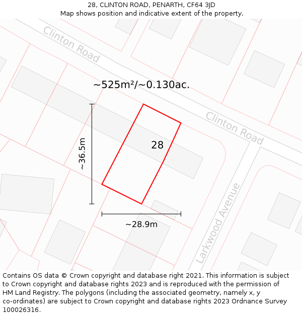 28, CLINTON ROAD, PENARTH, CF64 3JD: Plot and title map