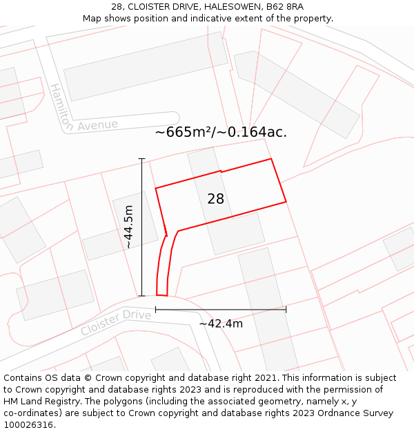 28, CLOISTER DRIVE, HALESOWEN, B62 8RA: Plot and title map