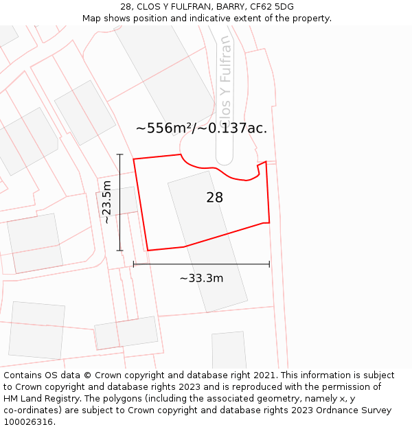 28, CLOS Y FULFRAN, BARRY, CF62 5DG: Plot and title map