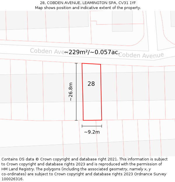 28, COBDEN AVENUE, LEAMINGTON SPA, CV31 1YF: Plot and title map