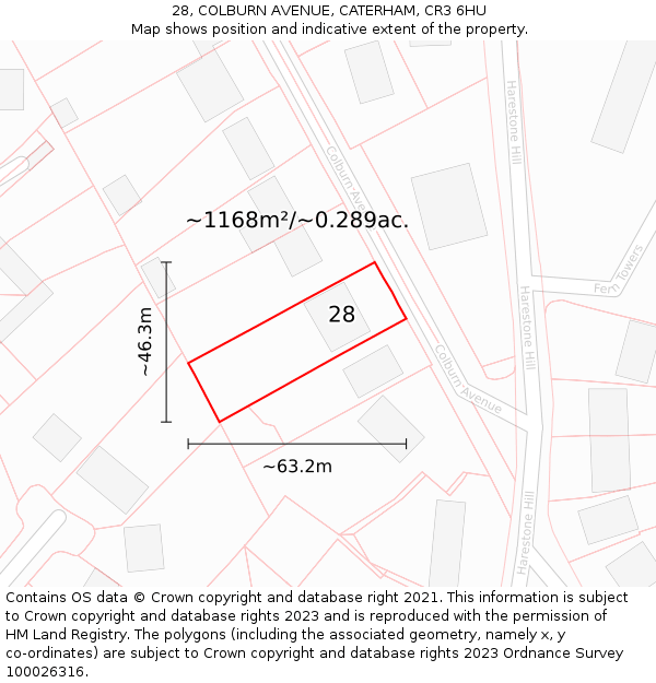 28, COLBURN AVENUE, CATERHAM, CR3 6HU: Plot and title map