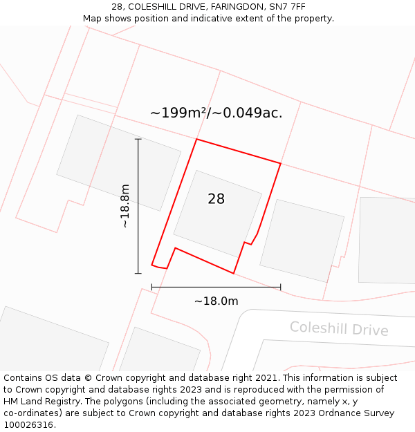 28, COLESHILL DRIVE, FARINGDON, SN7 7FF: Plot and title map