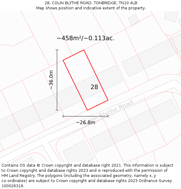 28, COLIN BLYTHE ROAD, TONBRIDGE, TN10 4LB: Plot and title map