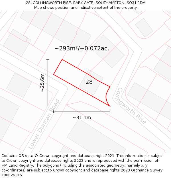 28, COLLINGWORTH RISE, PARK GATE, SOUTHAMPTON, SO31 1DA: Plot and title map