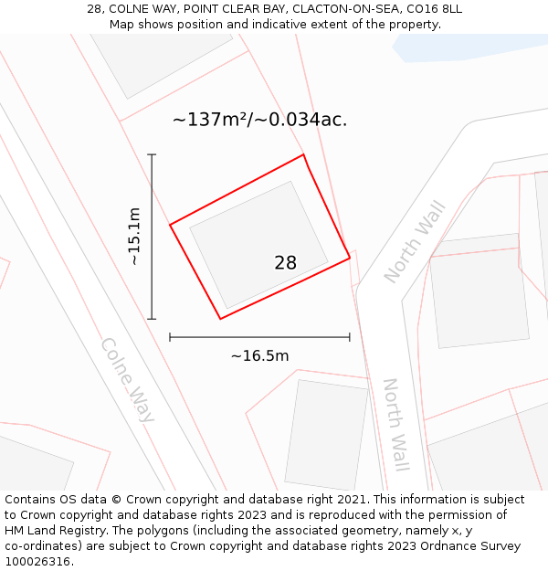 28, COLNE WAY, POINT CLEAR BAY, CLACTON-ON-SEA, CO16 8LL: Plot and title map