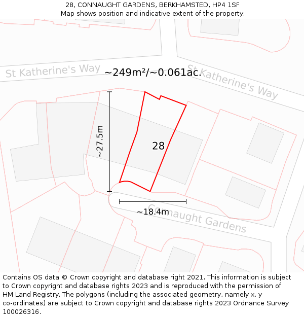 28, CONNAUGHT GARDENS, BERKHAMSTED, HP4 1SF: Plot and title map