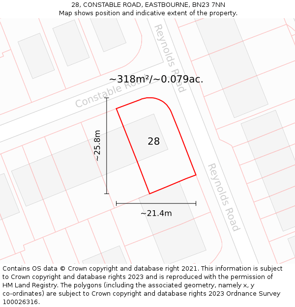 28, CONSTABLE ROAD, EASTBOURNE, BN23 7NN: Plot and title map