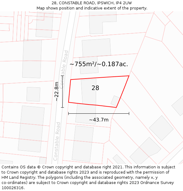 28, CONSTABLE ROAD, IPSWICH, IP4 2UW: Plot and title map