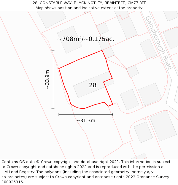 28, CONSTABLE WAY, BLACK NOTLEY, BRAINTREE, CM77 8FE: Plot and title map