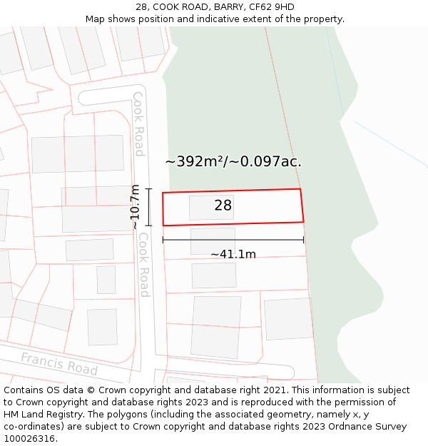 28, COOK ROAD, BARRY, CF62 9HD: Plot and title map