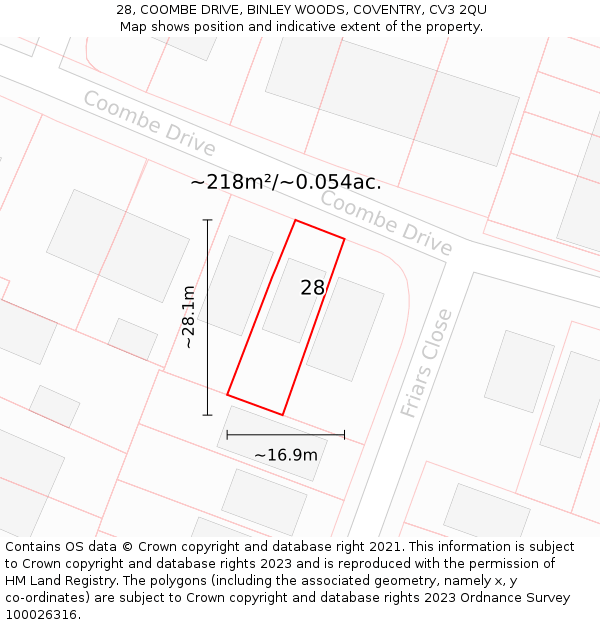 28, COOMBE DRIVE, BINLEY WOODS, COVENTRY, CV3 2QU: Plot and title map