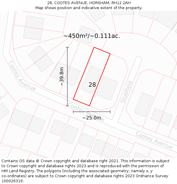 28, COOTES AVENUE, HORSHAM, RH12 2AH: Plot and title map