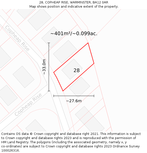 28, COPHEAP RISE, WARMINSTER, BA12 0AR: Plot and title map