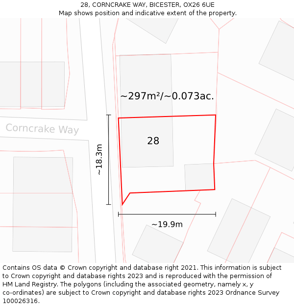 28, CORNCRAKE WAY, BICESTER, OX26 6UE: Plot and title map