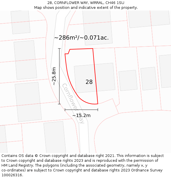 28, CORNFLOWER WAY, WIRRAL, CH46 1SU: Plot and title map