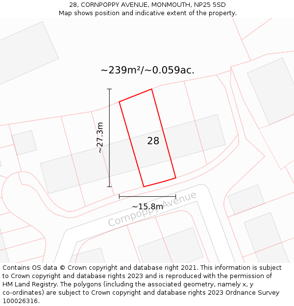 28, CORNPOPPY AVENUE, MONMOUTH, NP25 5SD: Plot and title map