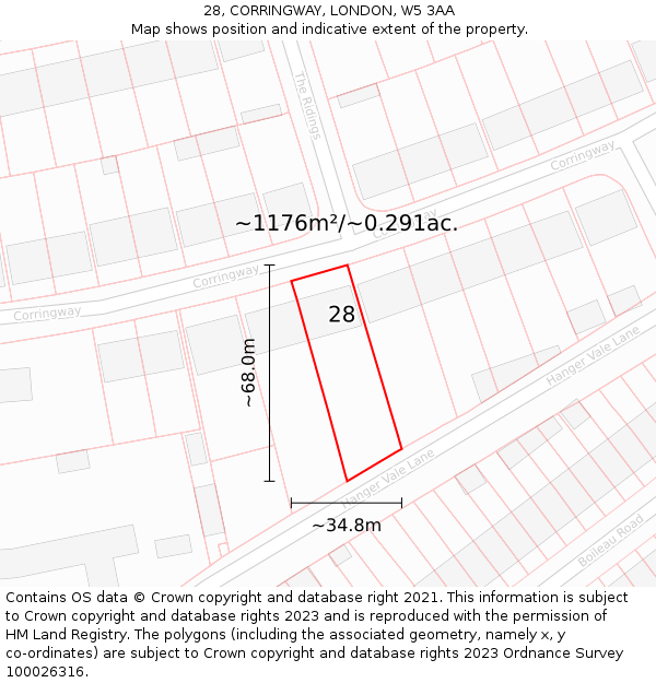 28, CORRINGWAY, LONDON, W5 3AA: Plot and title map