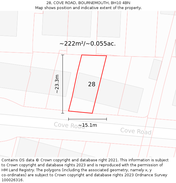 28, COVE ROAD, BOURNEMOUTH, BH10 4BN: Plot and title map