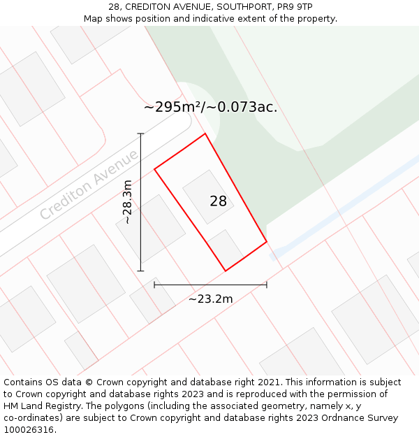 28, CREDITON AVENUE, SOUTHPORT, PR9 9TP: Plot and title map