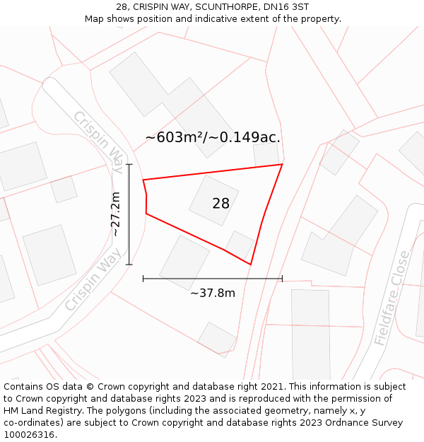 28, CRISPIN WAY, SCUNTHORPE, DN16 3ST: Plot and title map