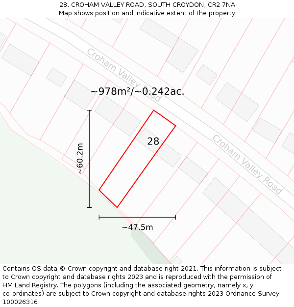 28, CROHAM VALLEY ROAD, SOUTH CROYDON, CR2 7NA: Plot and title map