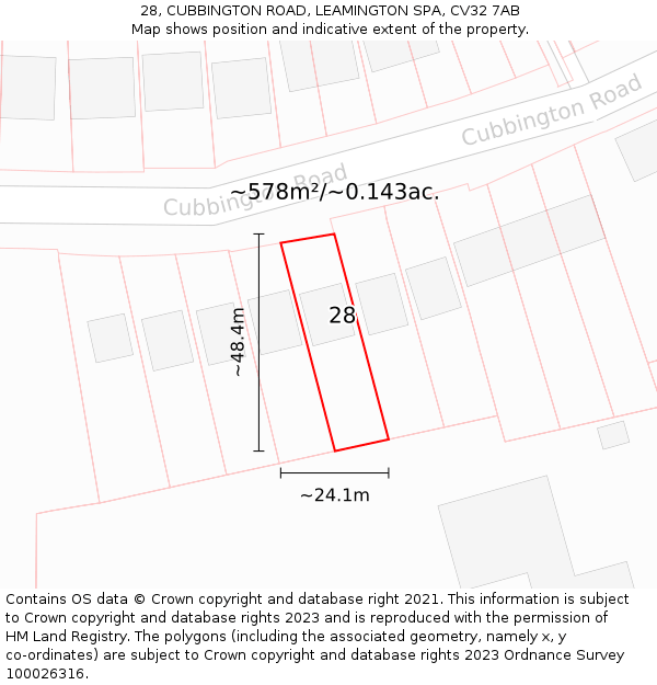 28, CUBBINGTON ROAD, LEAMINGTON SPA, CV32 7AB: Plot and title map