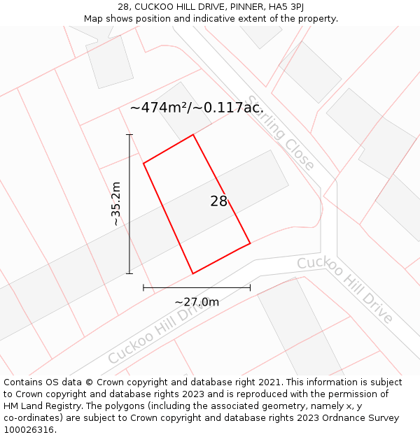 28, CUCKOO HILL DRIVE, PINNER, HA5 3PJ: Plot and title map