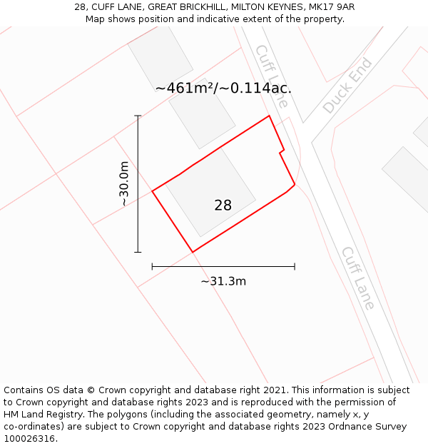 28, CUFF LANE, GREAT BRICKHILL, MILTON KEYNES, MK17 9AR: Plot and title map