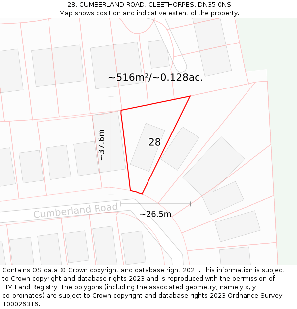 28, CUMBERLAND ROAD, CLEETHORPES, DN35 0NS: Plot and title map