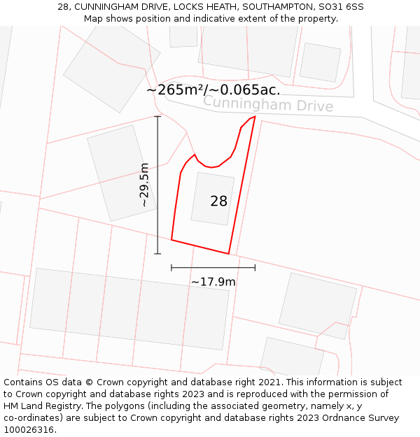 28, CUNNINGHAM DRIVE, LOCKS HEATH, SOUTHAMPTON, SO31 6SS: Plot and title map