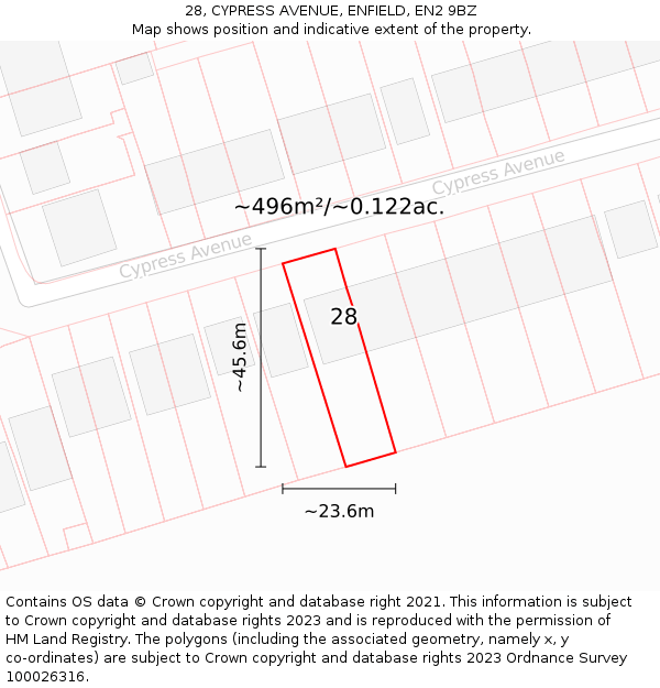 28, CYPRESS AVENUE, ENFIELD, EN2 9BZ: Plot and title map