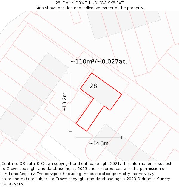 28, DAHN DRIVE, LUDLOW, SY8 1XZ: Plot and title map