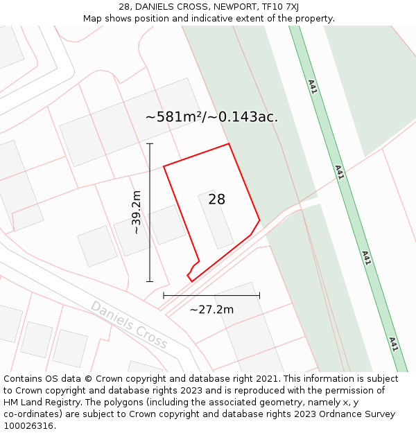 28, DANIELS CROSS, NEWPORT, TF10 7XJ: Plot and title map