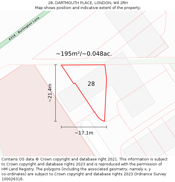 28, DARTMOUTH PLACE, LONDON, W4 2RH: Plot and title map