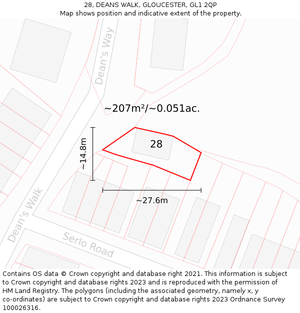 28, DEANS WALK, GLOUCESTER, GL1 2QP: Plot and title map