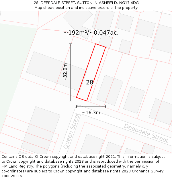 28, DEEPDALE STREET, SUTTON-IN-ASHFIELD, NG17 4DG: Plot and title map